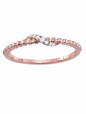 Stackable Genuine Diamond Band Ring 10k Rose Gold 7 Diamonds Bead Design Romantic Accent
