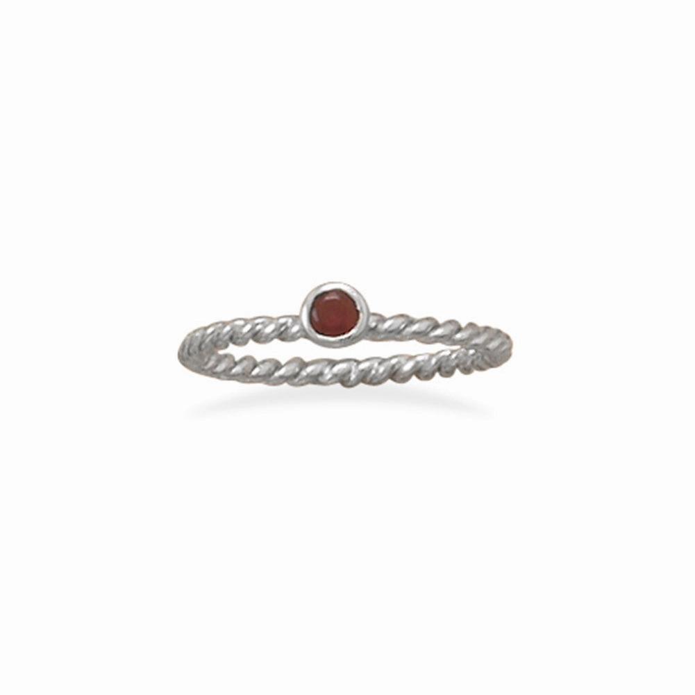 Stackable January Ring Rhodium on Sterling Silver Rope Band Polished Accent