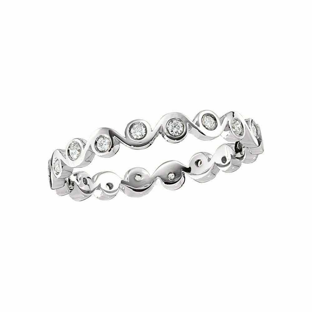 Everyday Design Trendy Sparkle Stackable Modern Bezel Set Zigzag Diamond White Gold Band