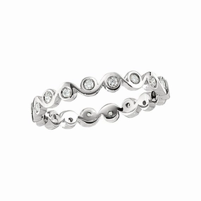 Everyday Design Trendy Sparkle Stackable Modern Bezel Set Zigzag Diamond White Gold Band