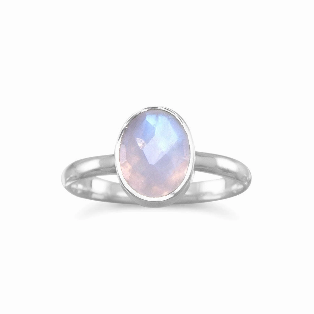 Stackable Ring Faceted Moonstone Sterling Silver Everyday Wear