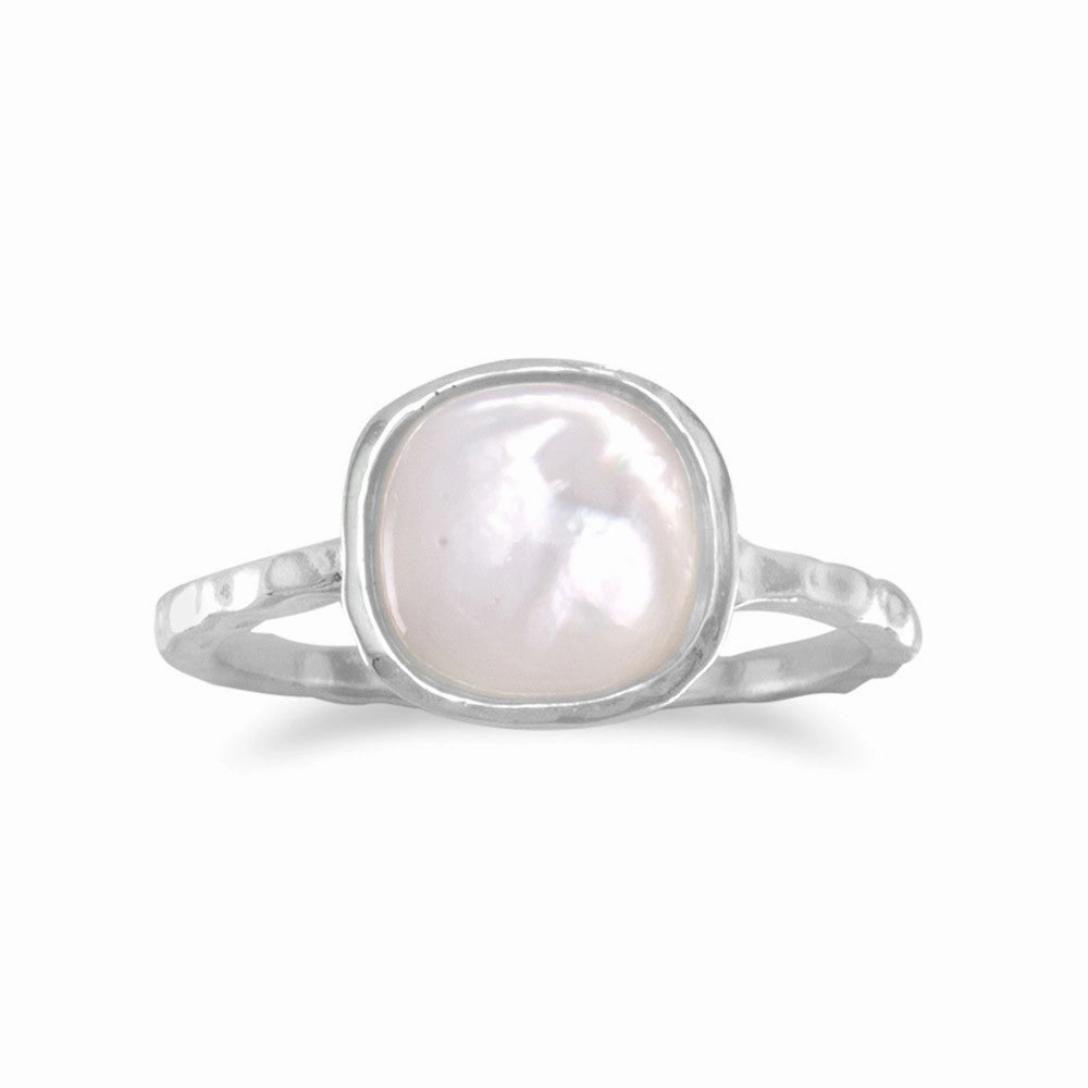 Stackable Ring Mother of Pearl Sterling Silver Textured Bold Statement