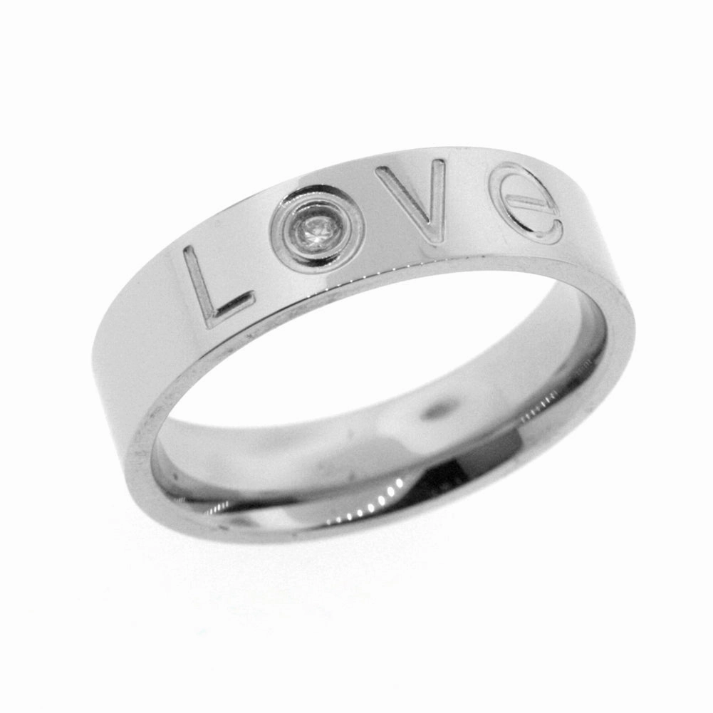 Neutral Finish Stainless Steel 6mm Band Ring with Cubic Zirconia Engraved with LOVE