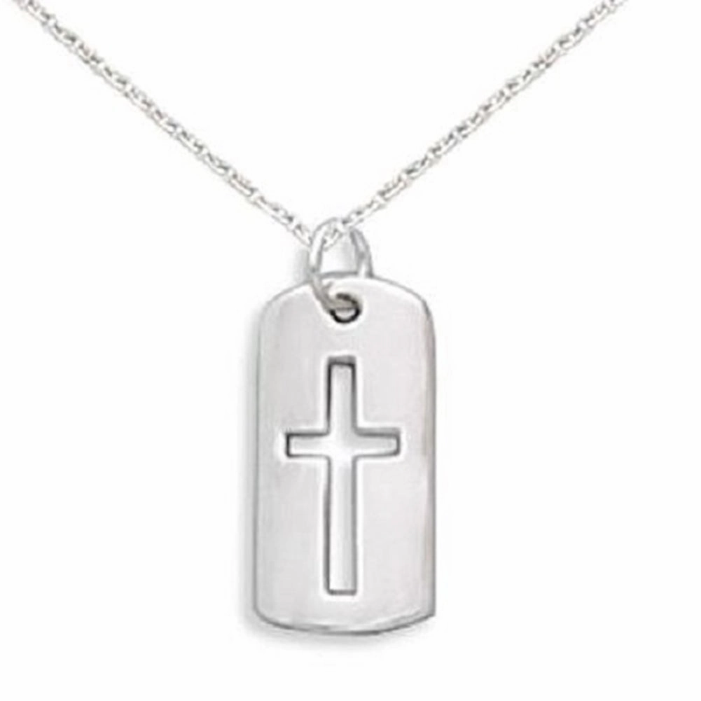 Cross Necklace with Cut Out Tag Sterling Silver, Includes Chain Daytime Style