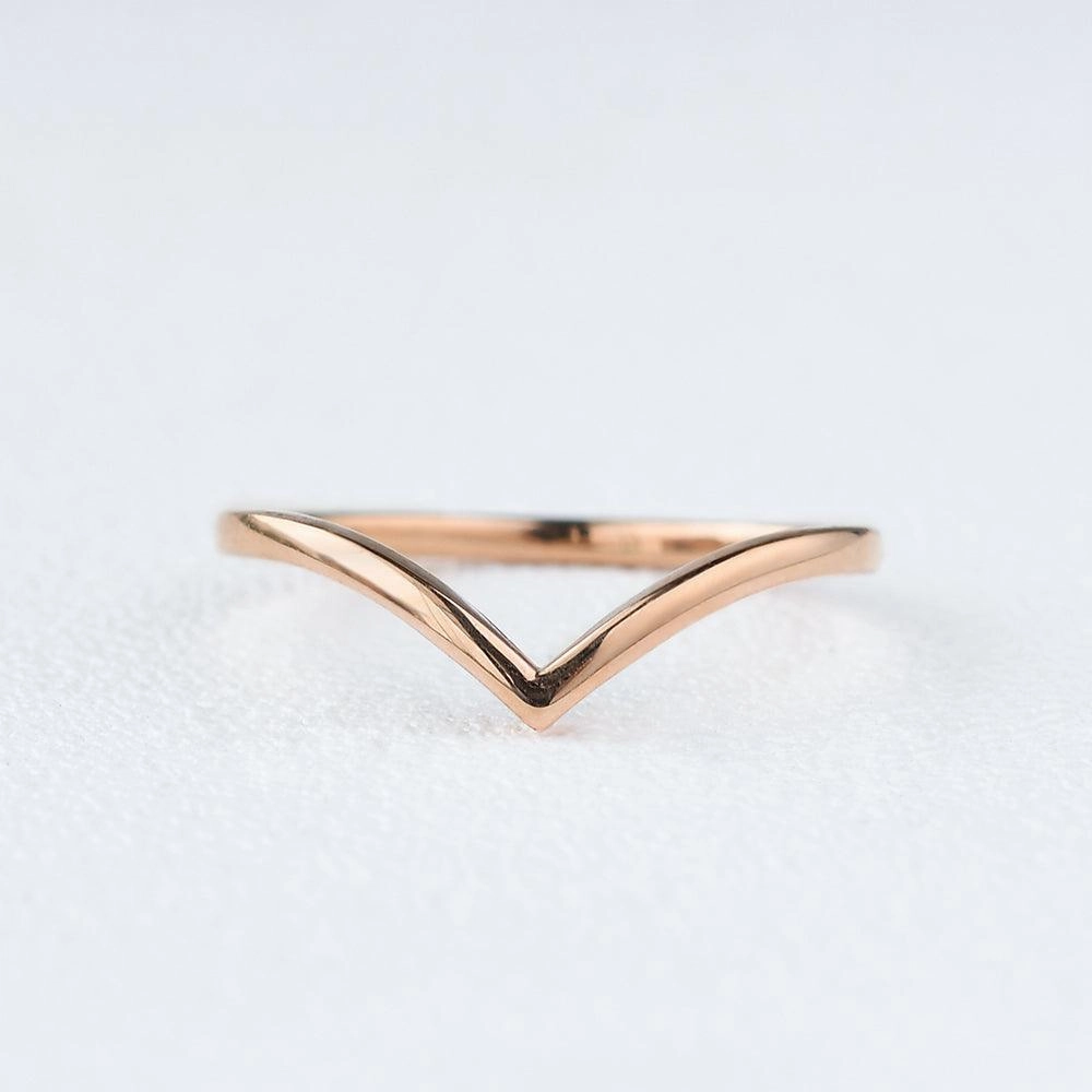 Minimalist Chevron Stacking Ring Polished Layer Custom Shine
