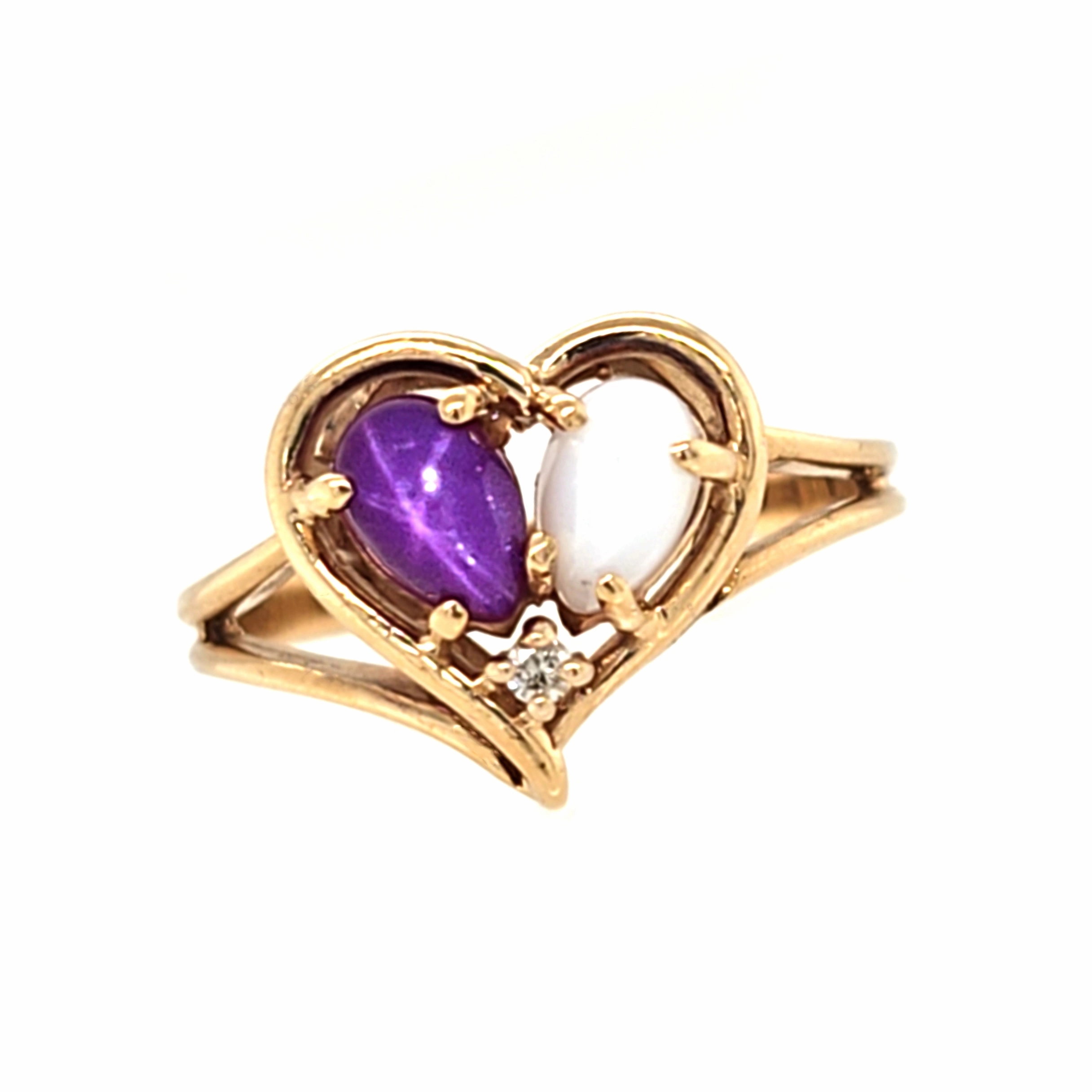 Rectangular Decoration Star Ruby & Star White Sapphire Heart Ring