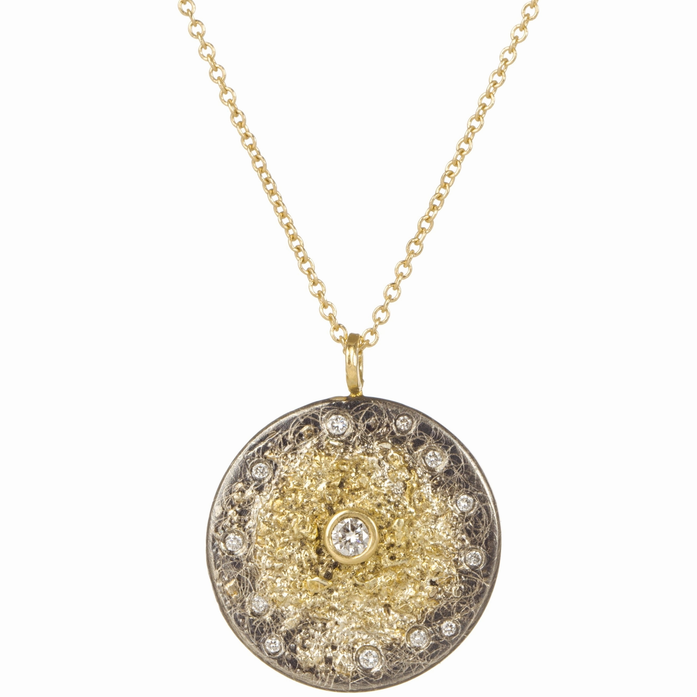 Starburst Necklace on 14k Gold Chain - 22k/18k/14k Gold, Oxidized Silver   VS Diamonds Creative Item