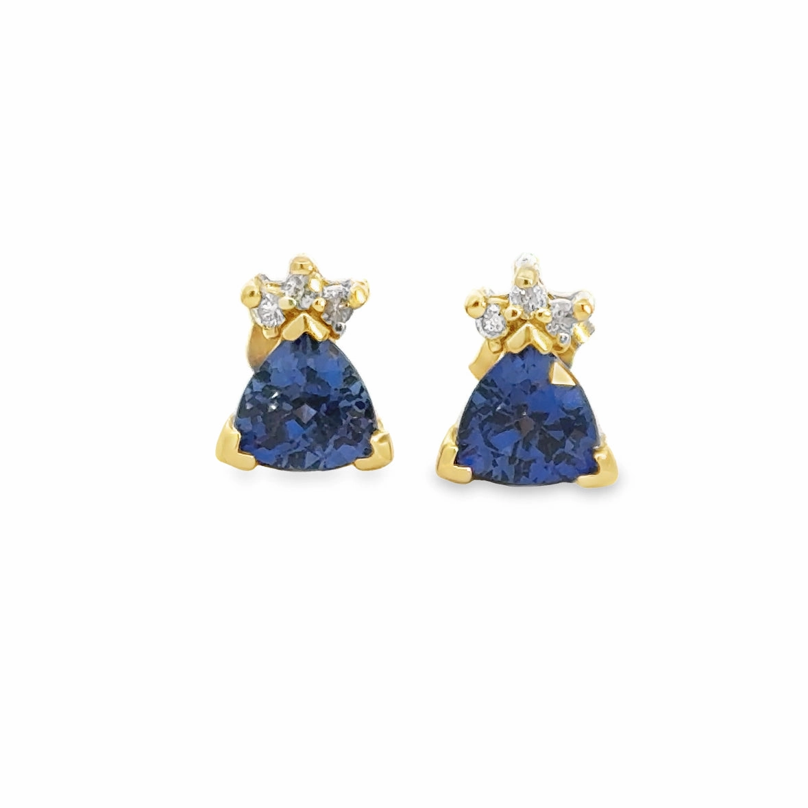 Kirkland Jewelry Estate | 14K Yellow Gold Tanzanite and Diamond Earrings Shiny Pieces Distinctive Edge