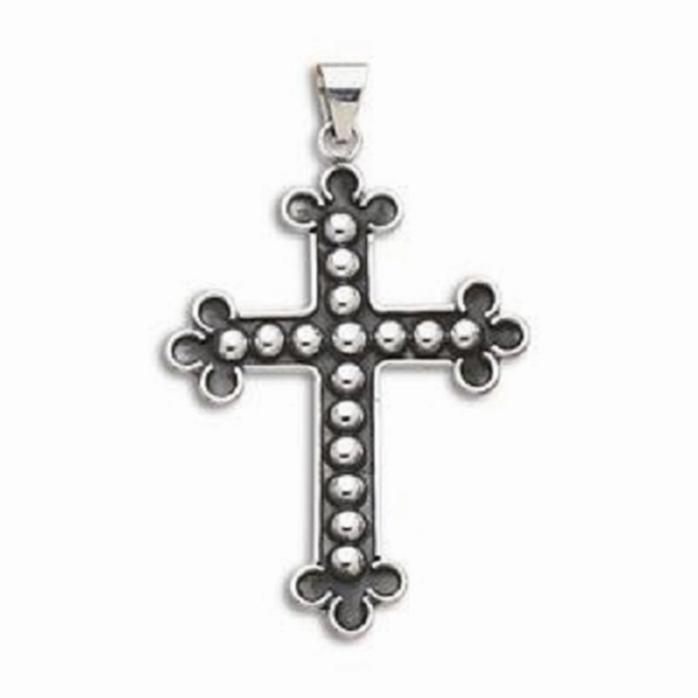 Artisan Made Artful Edge Large Cross Pendant Black with Bead Sterling Silver Mens, Pendant Only