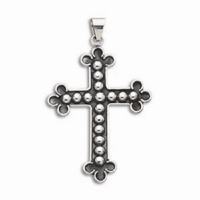 Artisan Made Artful Edge Large Cross Pendant Black with Bead Sterling Silver Mens, Pendant Only
