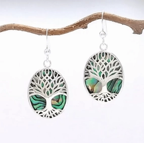 Premium Quality Modern Craft Sterling and Abalone Tree of Life Earring