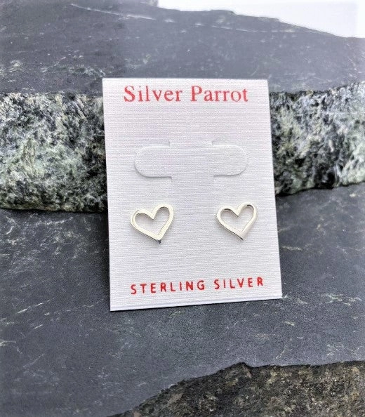 Sterling Heart Outline Studs Formal Event Minimal Style
