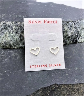 Sterling Heart Outline Studs Formal Event Minimal Style