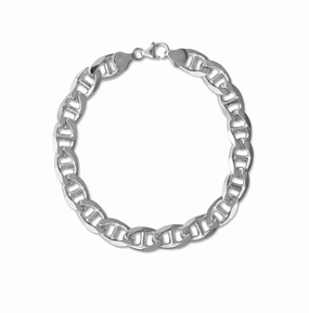 Chic Flash Chic Glimmer Sterling Silver 9mm Flat Marina Chain Bracelet Mens Womens