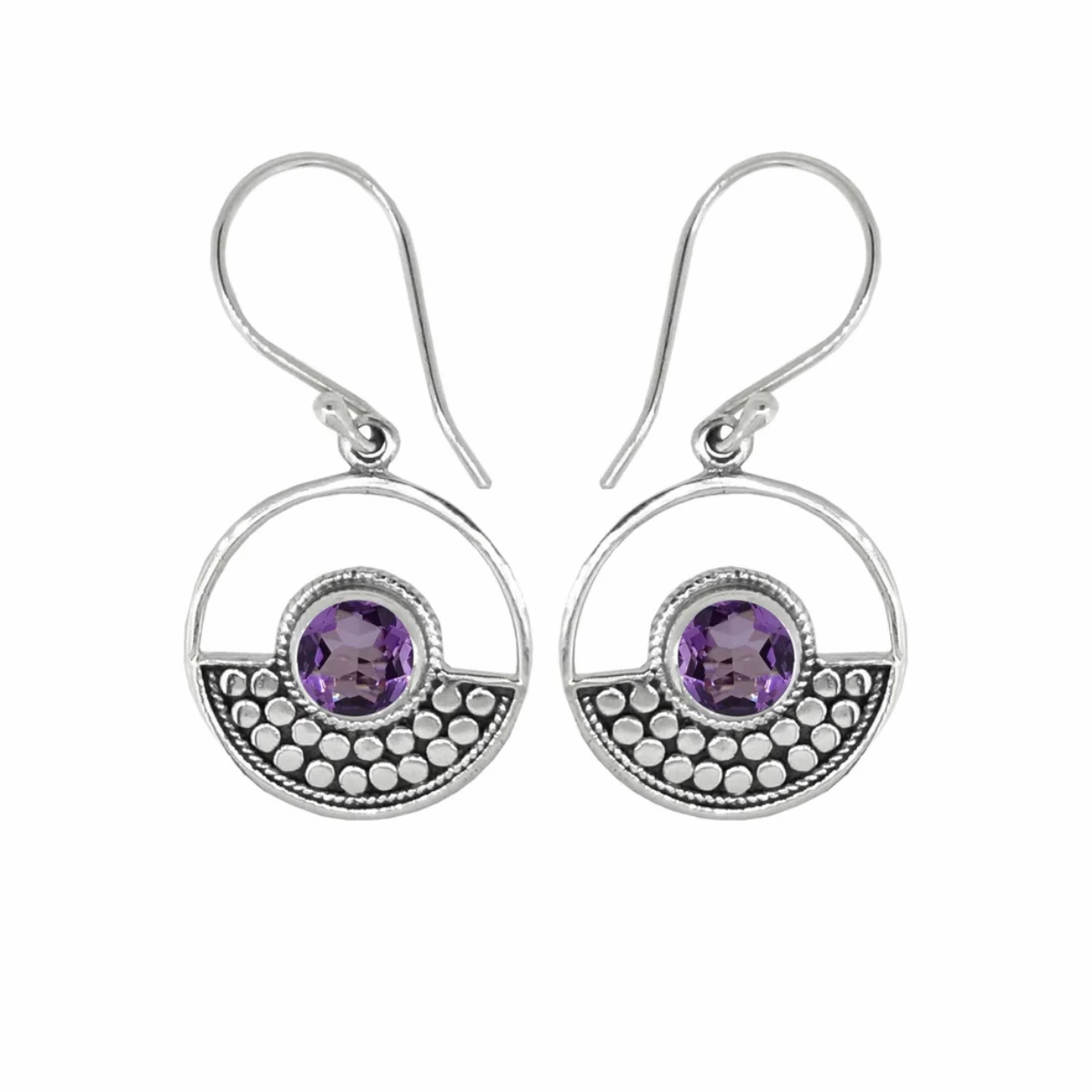 Sterling Silver & Gemstone Circle Earrings Formal Set