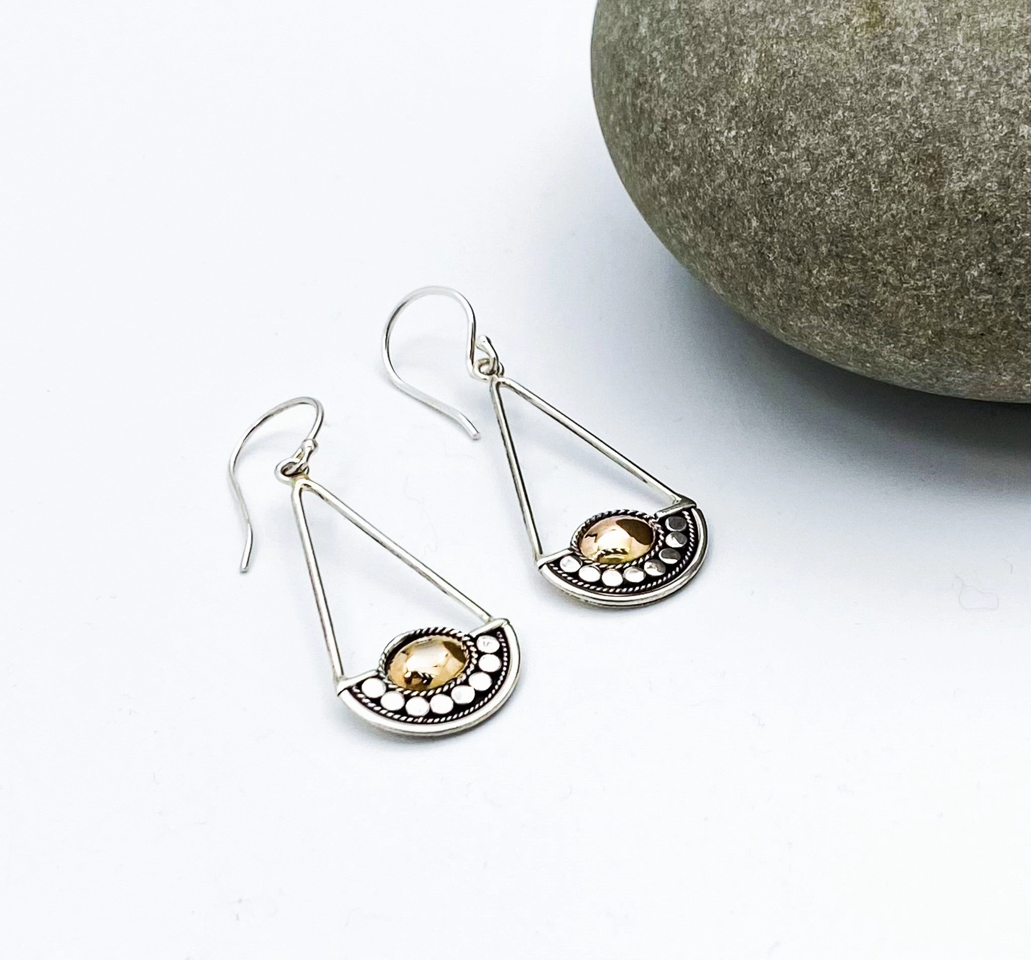 Sterling Silver Bali Dangle Earrings With Gold Overlay Accents Cool Accent Party Finish