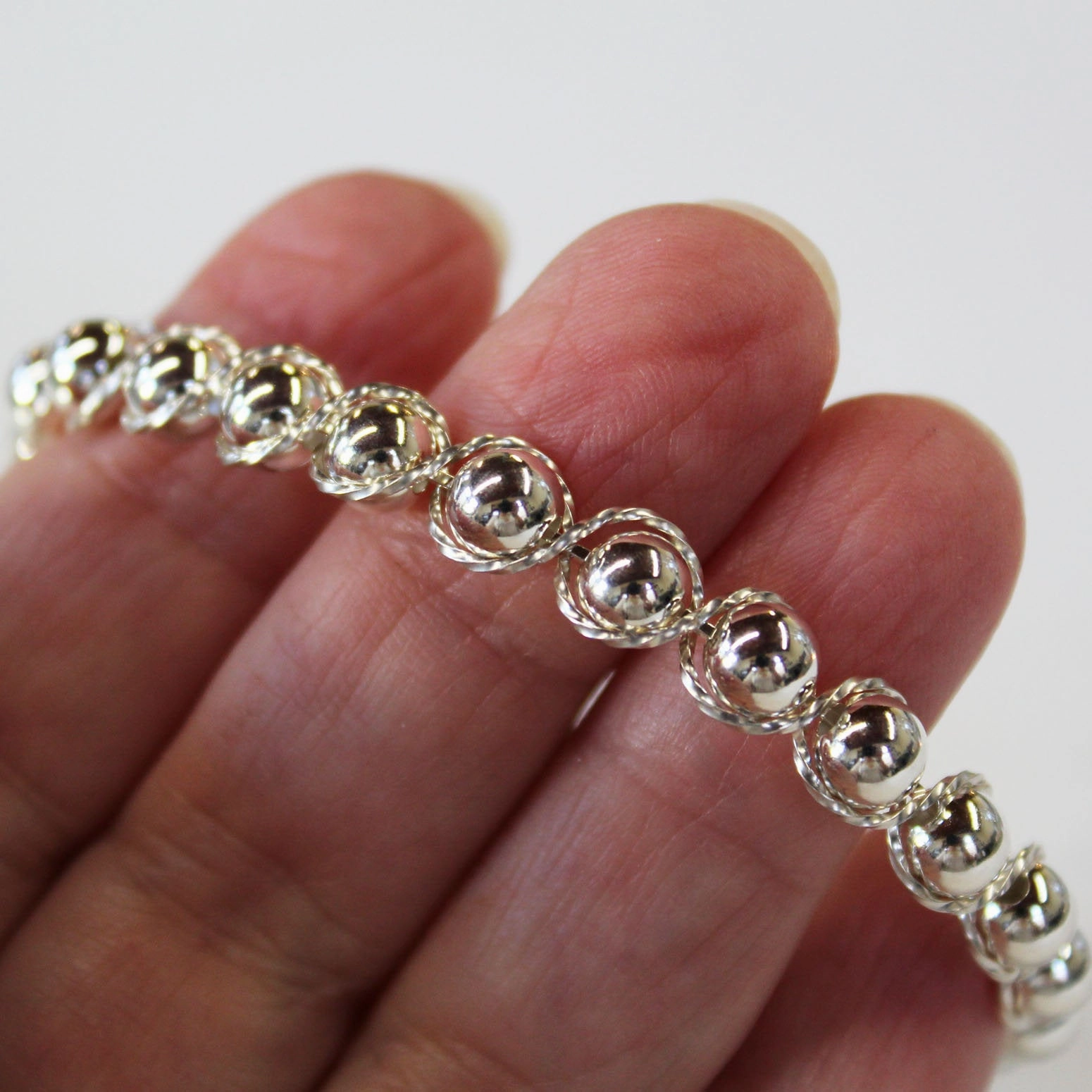 Sterling Silver Beads Sterling Silver Outline Twist Wire Bracelet Boho Style Eye-Catching Detail