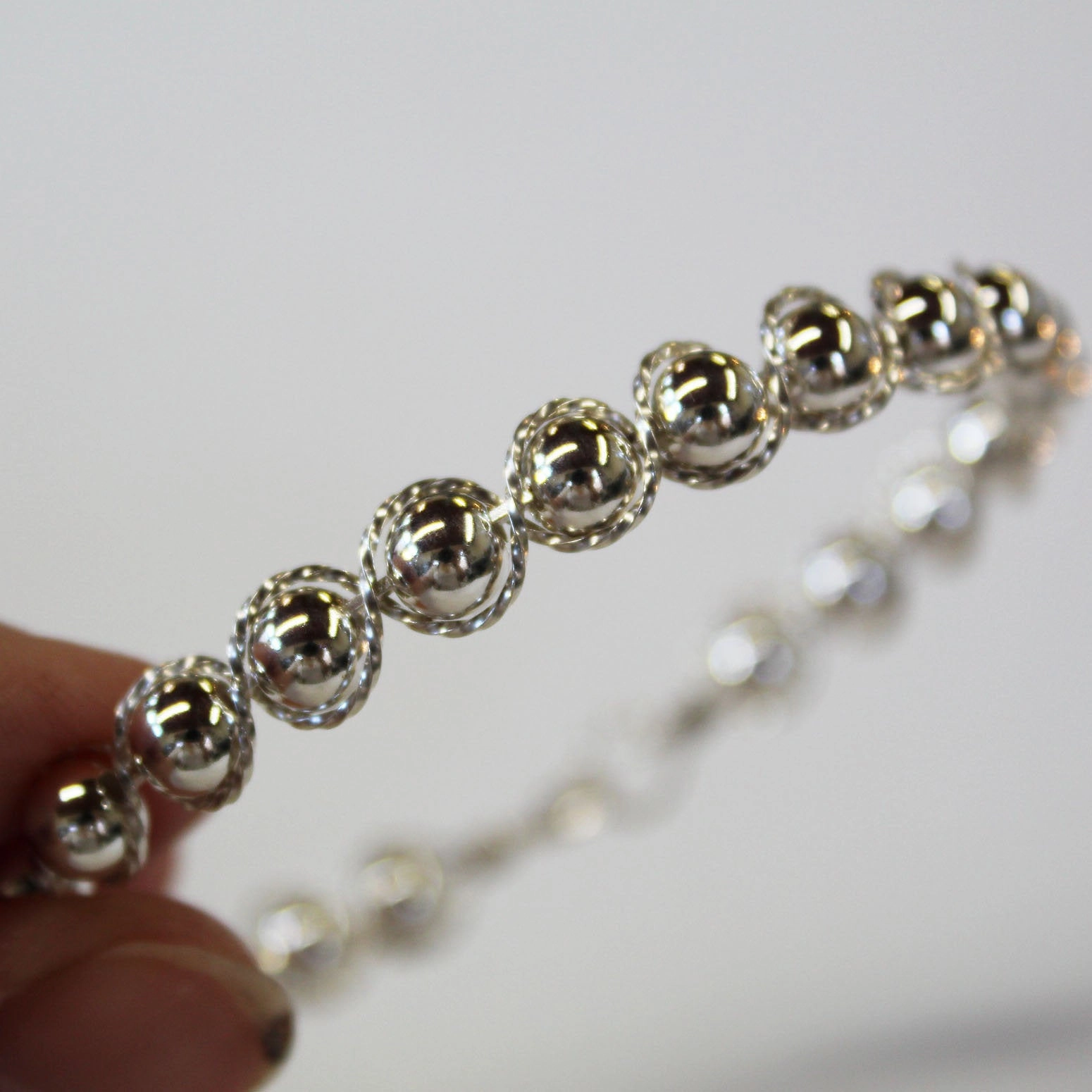 Gunmetal Gray Sterling Silver Beads Sterling Silver Outline Twist Wire Bracelet