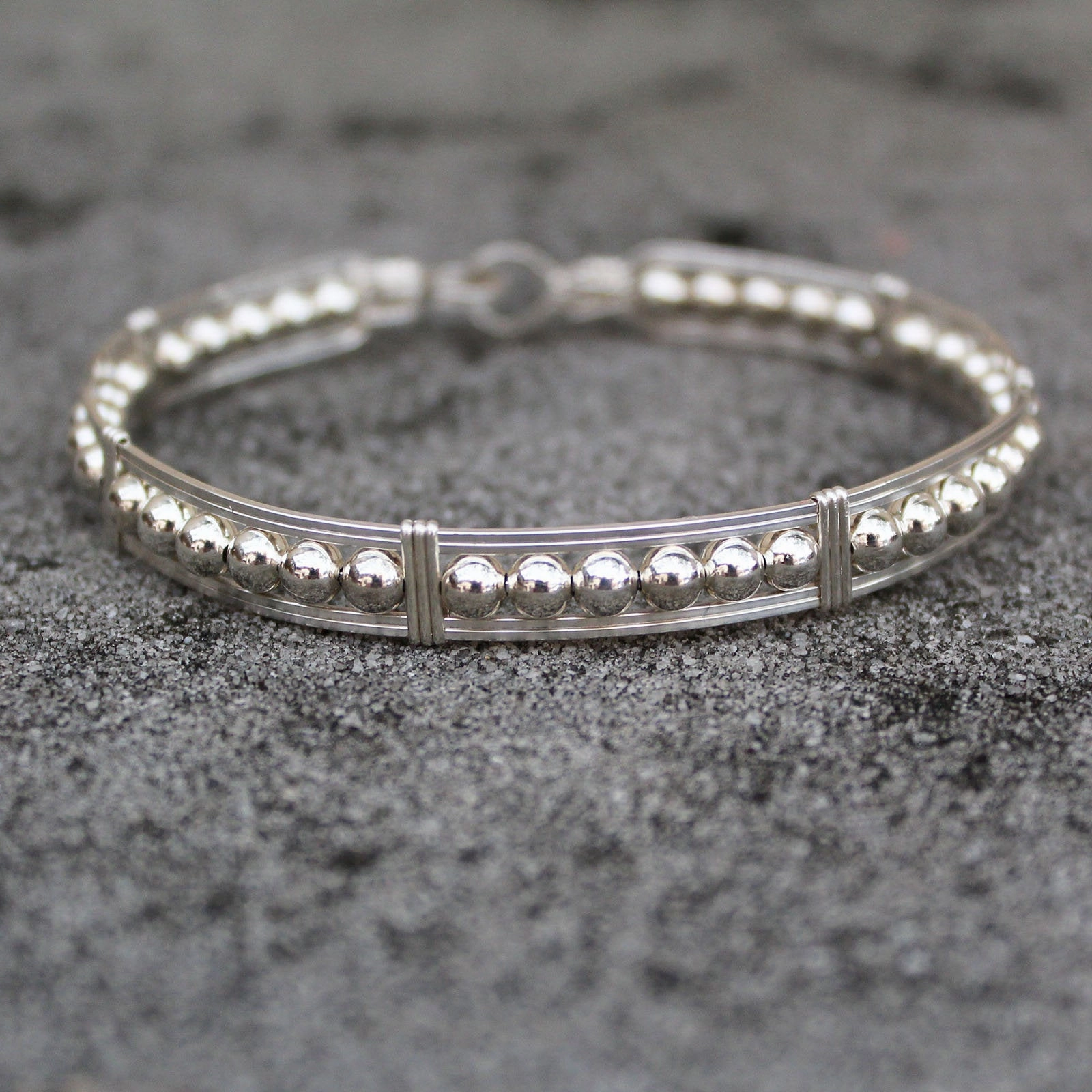 All-Seeing Sterling Silver Beads Wire Wrapped Stackable Bracelet