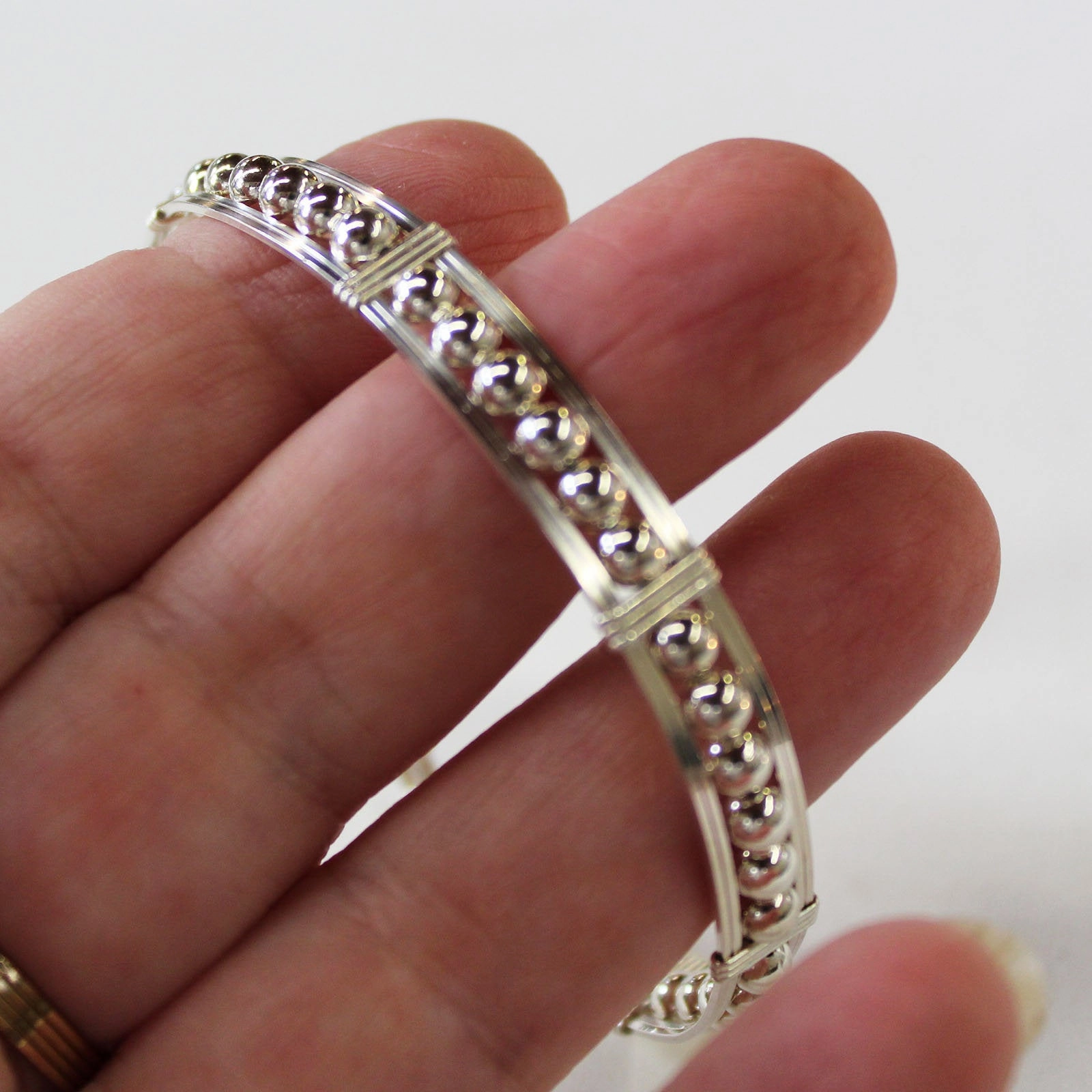 Sterling Silver Beads Wire Wrapped Stackable Bracelet Universal Amalgamations Mystical Narrative