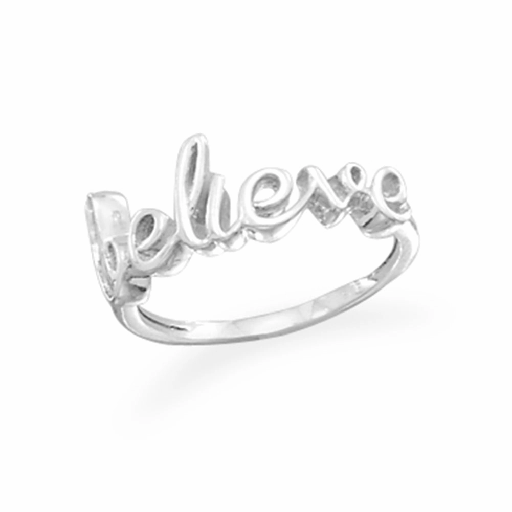 Sterling Silver Believe Ring Script Cursive Writing Quality Style Personal Present