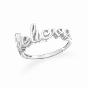 Value Piece Essential Jewelry Sterling Silver Believe Ring Script Cursive Writing