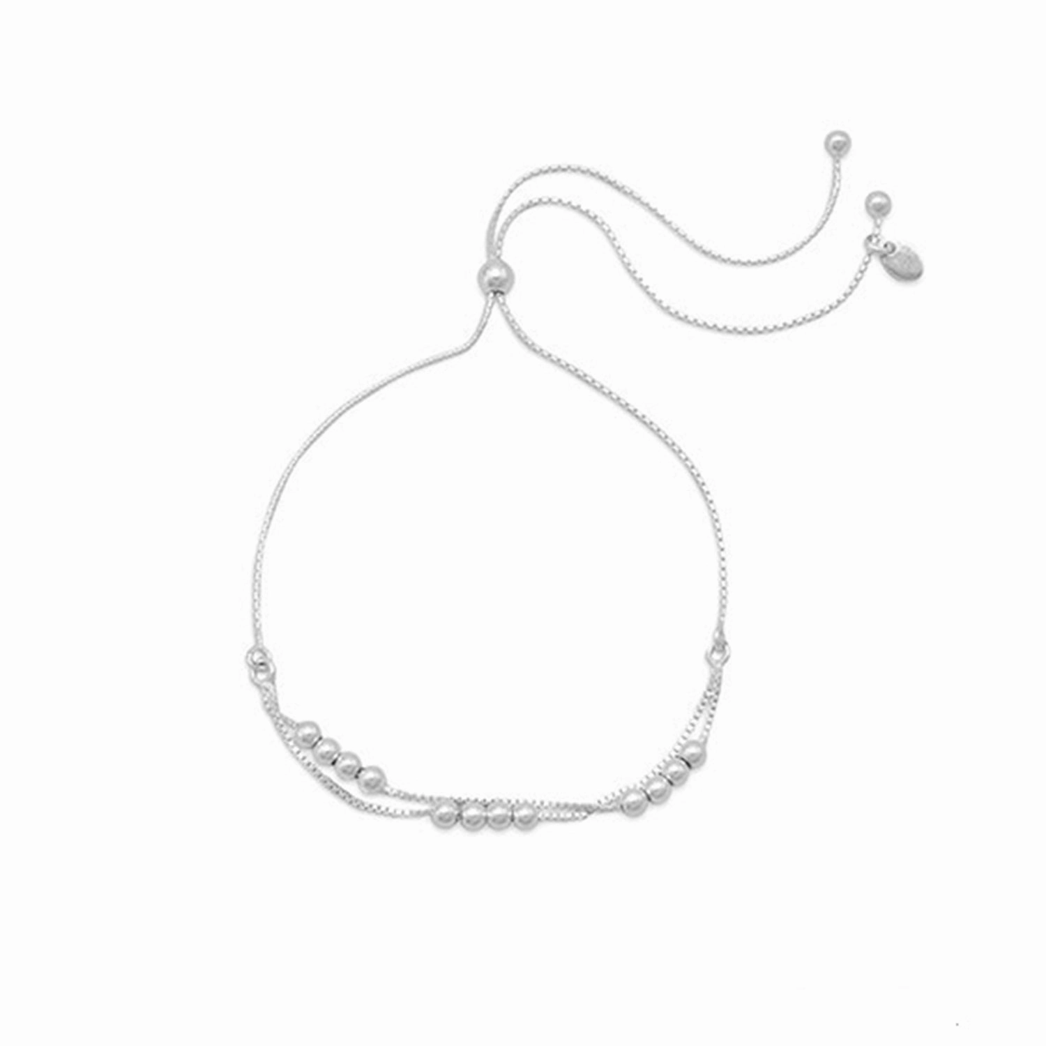 Sterling Silver Box Chain Two-strand Bracelet with Beads Adjustable Length Romantic Gift Versatile Style