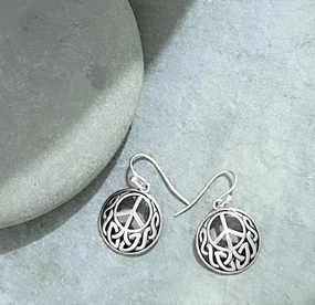 Classic Attire Shine Appeal Sterling Silver Celtic Knot Peace Sign Earrings