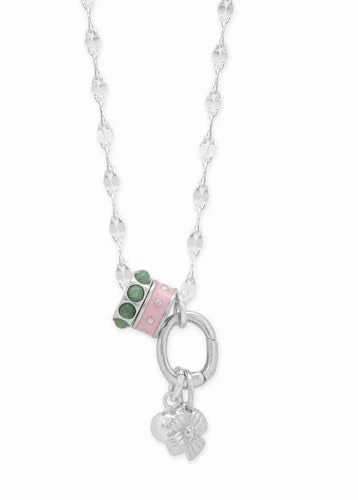 Delicate Accent Custom Order Sterling Silver Charm Necklace with Adapter and Charms Aventurine and Pink Wheel Beads, Coffee Chain and Flower