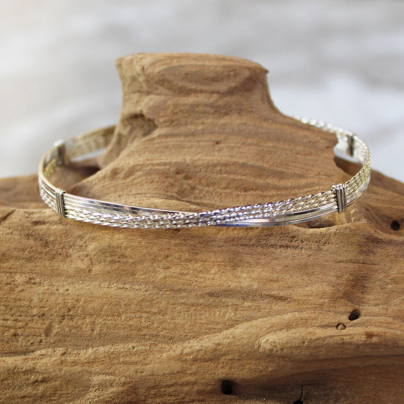 Indelible Amalgamations Sterling Silver Crossover Wire Wrapped Stackable Bracelet  SSSTTT