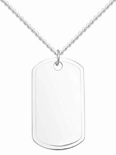 Trend Accent Mirror Selfie Sterling Silver Dog Tag Necklace Engraveable with Bead Chain