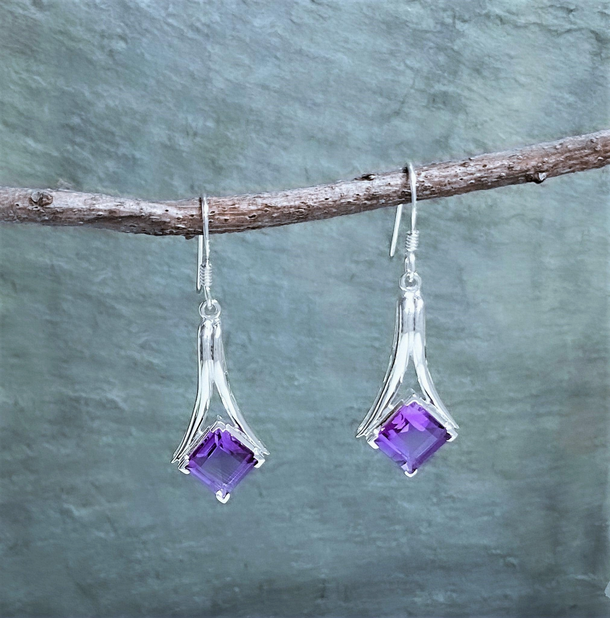 Sparkle Focus Anniversary Surprise Sterling Silver Earrings with Amethyst