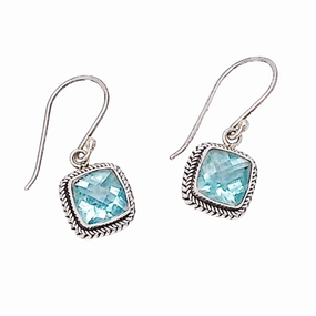 Luxurious Finish Artisan Crafted Sterling Silver Earrings with Blue Topaz Quartz