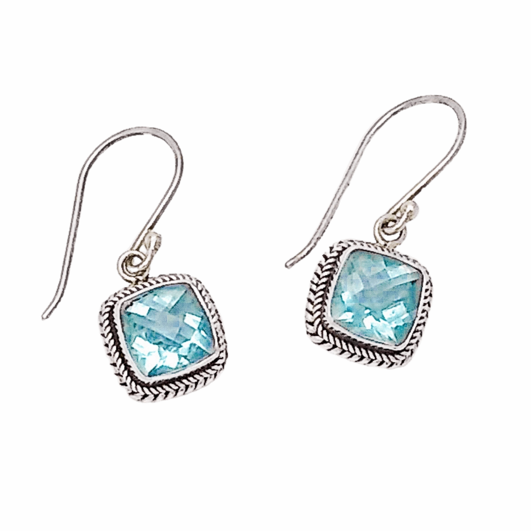 Luxurious Finish Artisan Crafted Sterling Silver Earrings with Blue Topaz Quartz