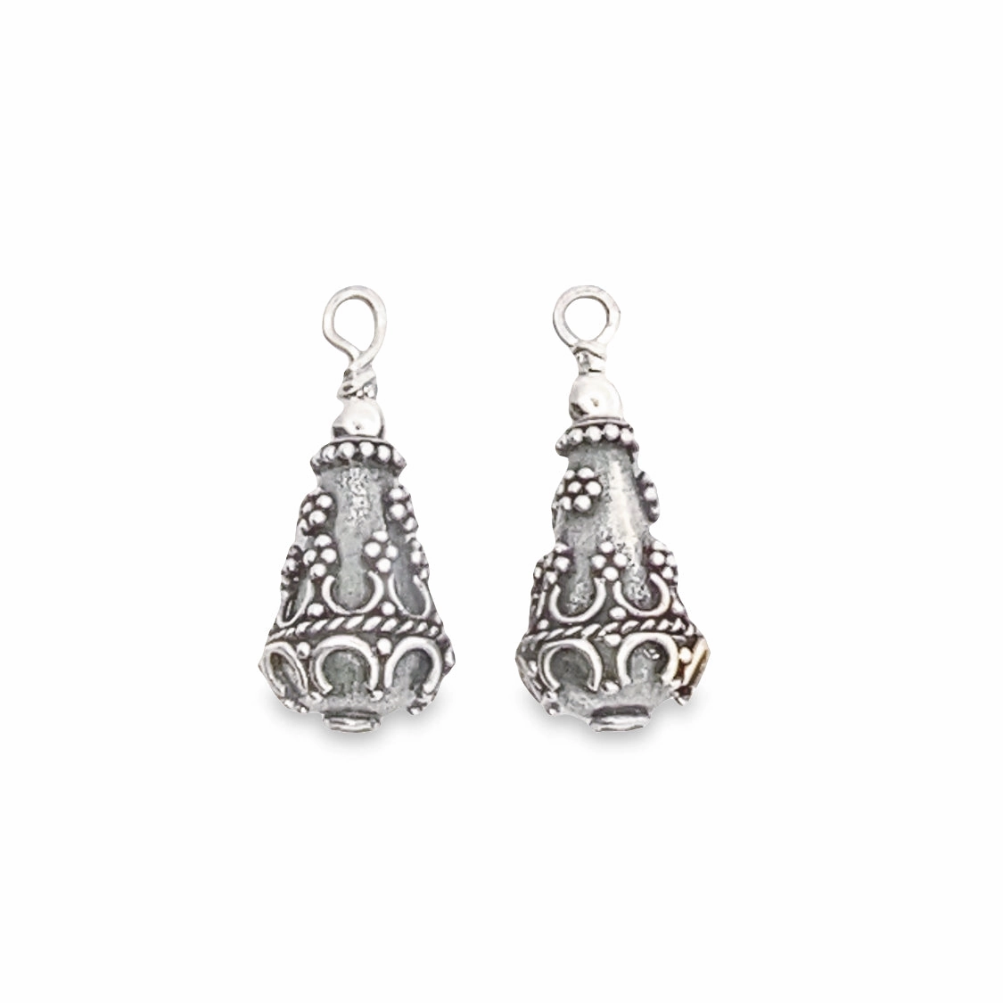 Sterling Silver Elongated Bali Bead Earring Charms Everyday Pieces Evening Wear
