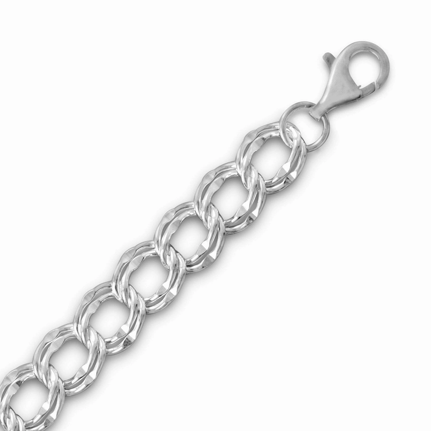 Sterling Silver Extra Large Charm Chain Bracelet with Lobster Clasp soft look