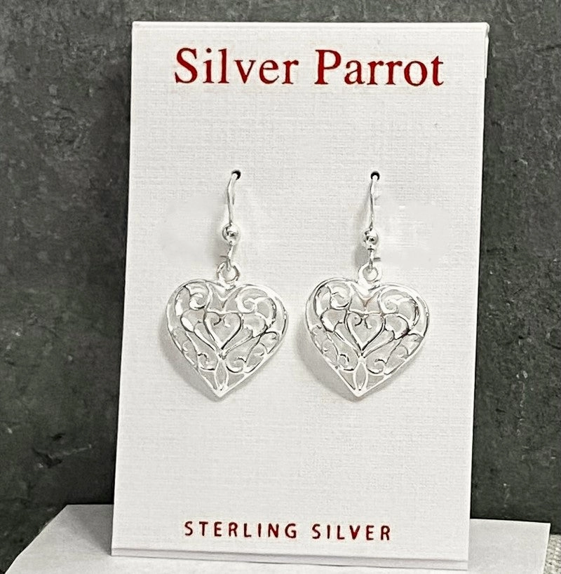 Soft Match Sterling Silver Filigree Heart Earrings