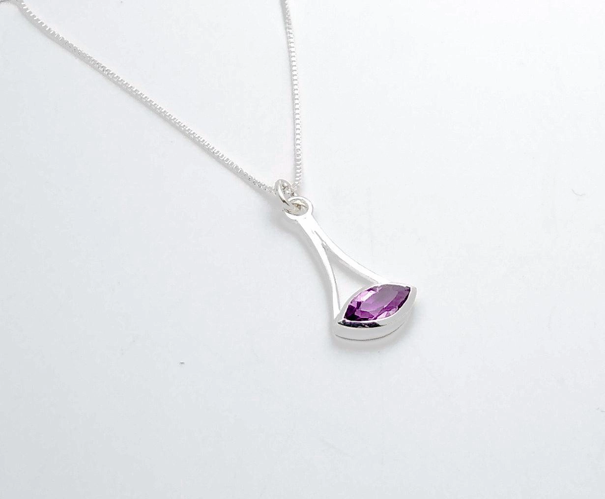 Sterling Silver Geometric Amethyst Pendant Modern Charm Bridal Moment