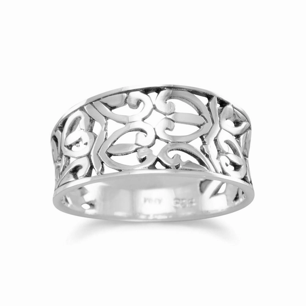 Sterling Silver Heart Design Filigree Ring Glitzy Accessory