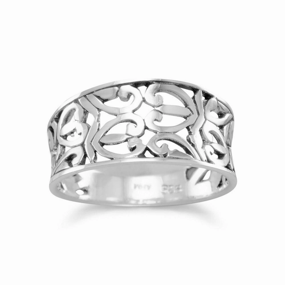 Shock Proof Sterling Silver Heart Design Filigree Ring