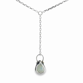Sterling Silver Lariat Necklace with Rainbow Moonstone Precious Shine