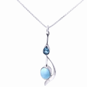 Grace Note Stylish Fit Sterling Silver Larimar and Blue Topaz Pendant