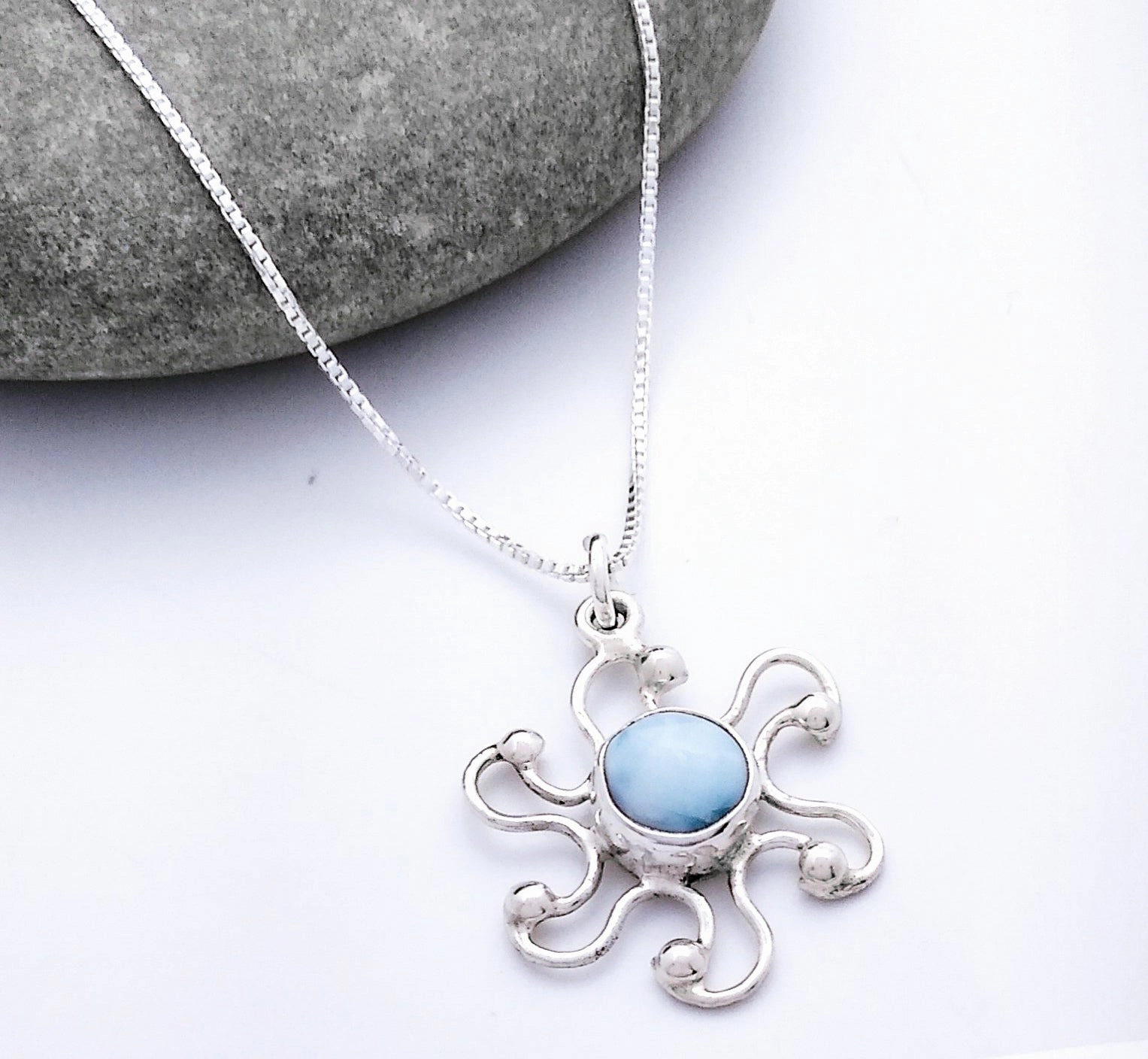 All Time Sterling Silver Larimar Sun Pendant