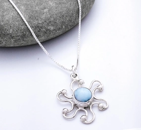 All Time Sterling Silver Larimar Sun Pendant