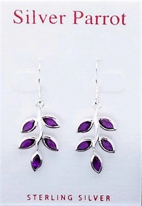 Sterling Silver Leaf Earring In Amethyst Or Peridot Muted Style