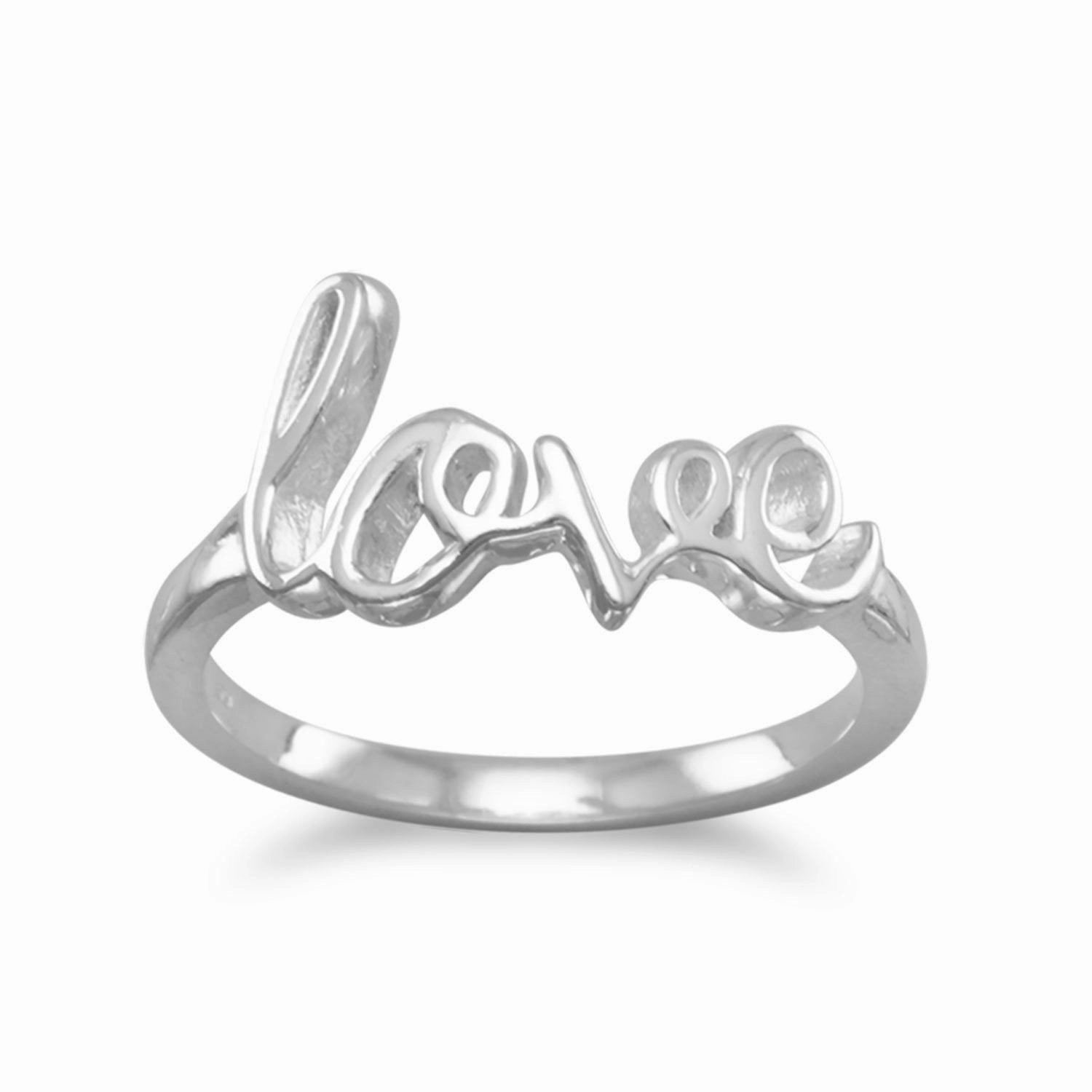 Excellent Expression Sterling Silver Love Ring Script Cursive Writing