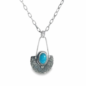 Sterling Silver Necklace with Kingman Turquoise Stone All Time Shimmering Form