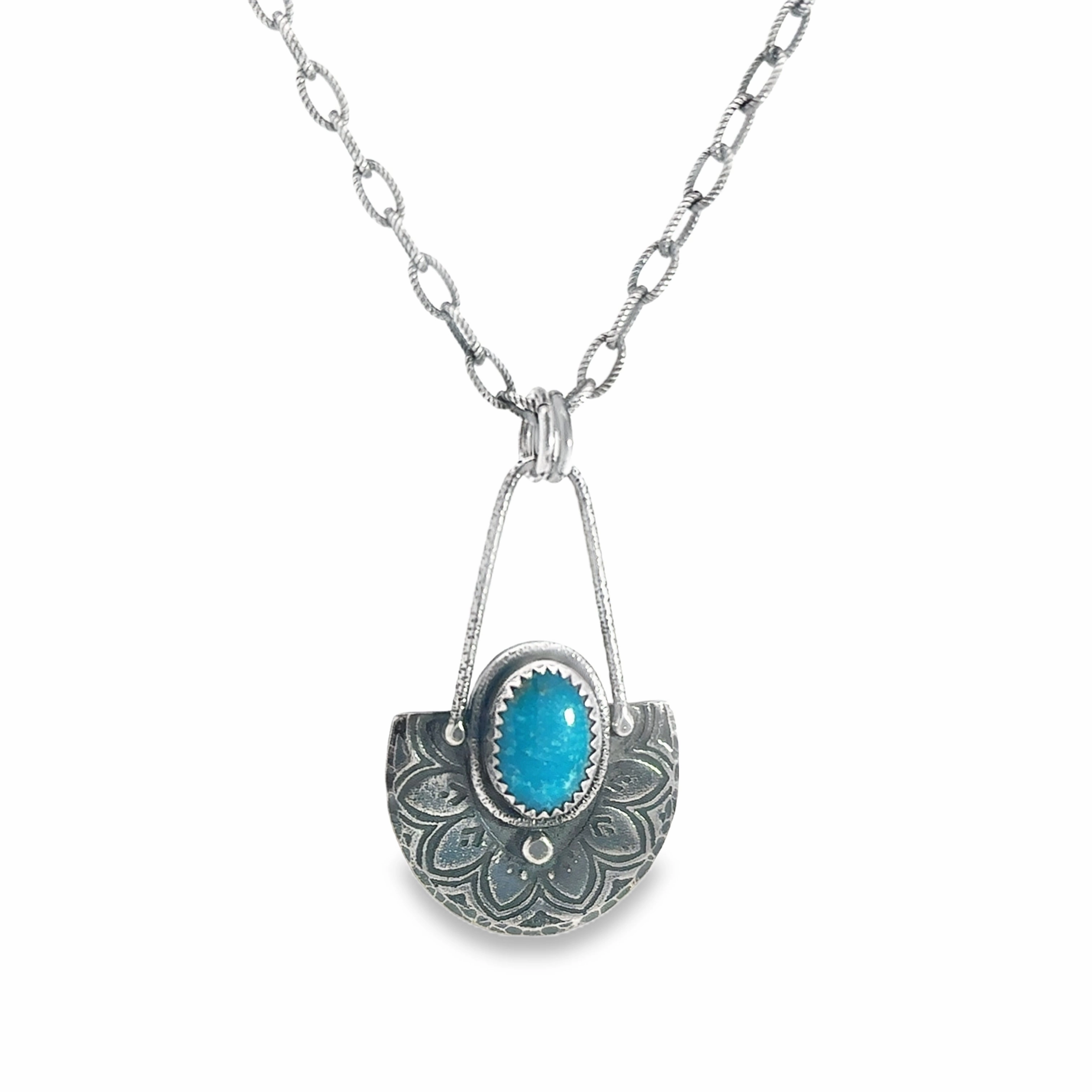 Sterling Silver Necklace with Kingman Turquoise Stone All Time Shimmering Form