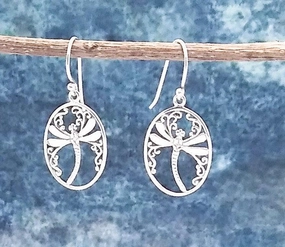 Refined Element Sterling Silver Ornate Dragonfly Earrings