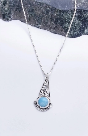 Shimmering Glow Sterling Silver Ornate Pendant With Larimar
